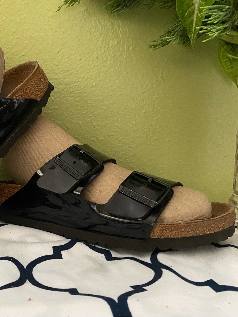 Pre-owned Birkenstock Arizona in Black Patent Sandals 38/7 Narrow Fit Women’s